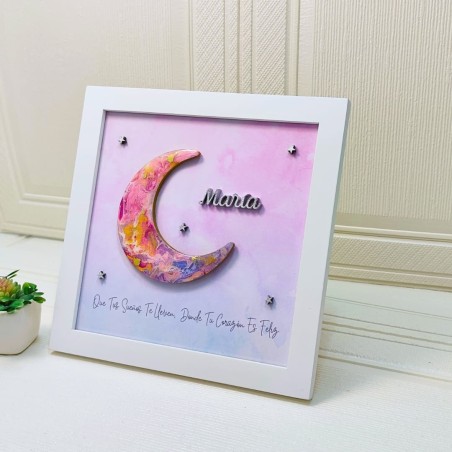 Cuadro de Arte Fluido en Forma de Luna Rosa Personalizado