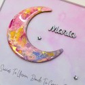 Cuadro de Arte Fluido en Forma de Luna Rosa Personalizado