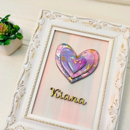 Cuadro de Arte Fluido en Forma de Corazón, Con nombre personalizado