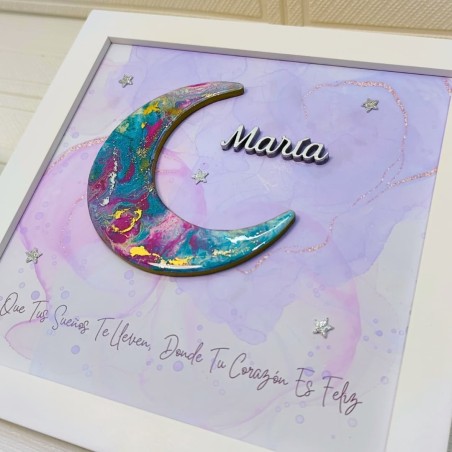 Cuadro de Arte Fluido en Forma de Luna Turquesa Personalizado