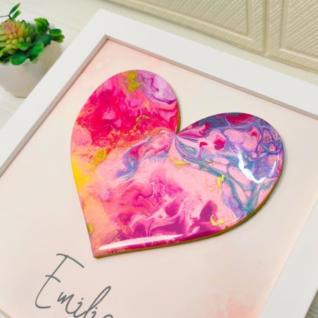 Cuadro de Arte Fluido en Forma de Corazón Rosado Personalizado